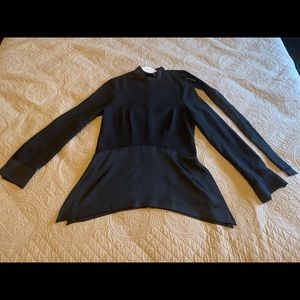 Black long sleeve blouse with back neck tie